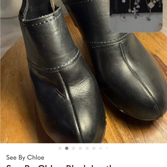See By Chloe Black Leather Clogs with Wooden Platform